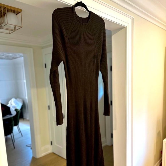THAKOON Chocolate Brown Long Rib Knit Wool-Blend Dress - Size XL - Picture 7 of 12